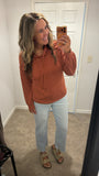Susan Ribbed Hoodie (Rust)