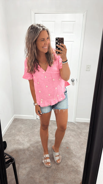 Embroidered Floral Top (Pink)