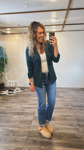 Harley Ruched Sleeve Blazer (Green)