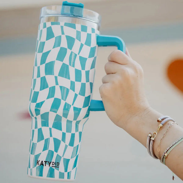 Aqua Checkered Tumbler