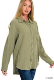 Gauze Girly Button Down (Lt Olive)