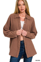 Gauze Girly Button Down (Brown)