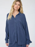 Crinkle Button Up (Navy)
