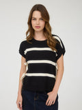 Striped Tie Knit Top (Black)