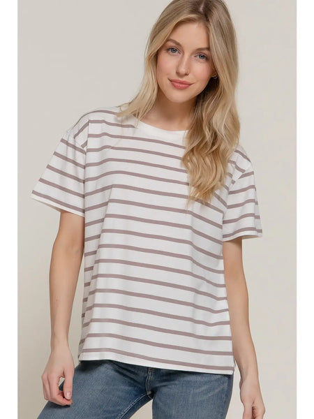Striped Basic Tee (Mocha)