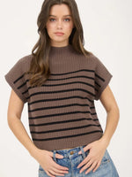 Mock Neck Striped Top (Brown)