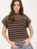 Mock Neck Striped Top (Brown)