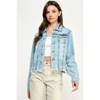 Distressed Crop Denim Jacket