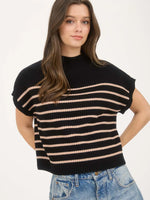 Mock Neck Striped Top (Black)