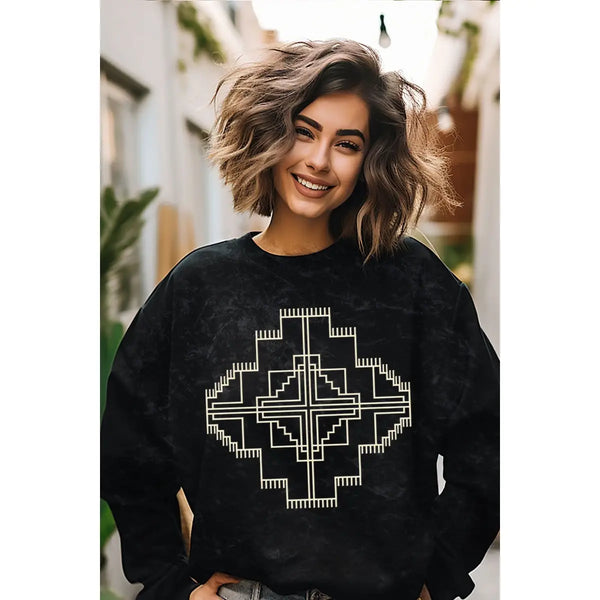 Aztec Puff Detail Crew (Black)