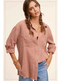 Crinkle Gauze Button Up (Salmon)