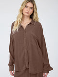 Crinkle Button Up (Brown)