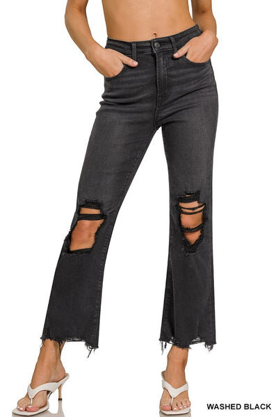 Acid Wash Distressed Black Jeans