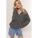 Tirza Striped Collared Top (Black)