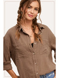 Crinkle Gauze Button Up (Mocha)