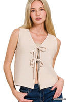 Tie Front Sweater Vest (Beige)