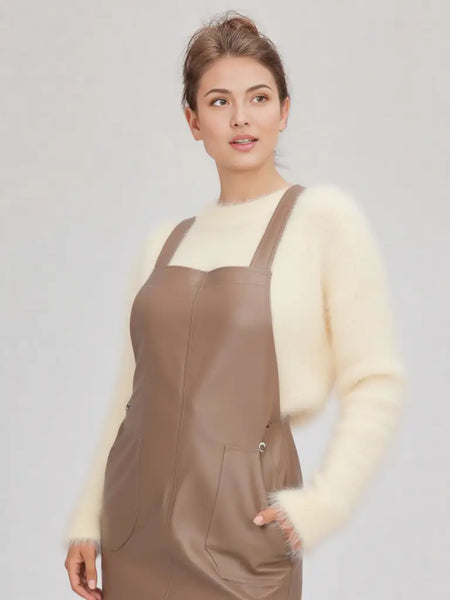 Leather Overall Dress (Brown)
