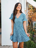 Tiered Blue Floral Dress
