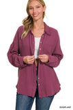 Gauze Girly Button Down (Eggplant)