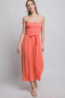 Smocked Coral Jumpsuit