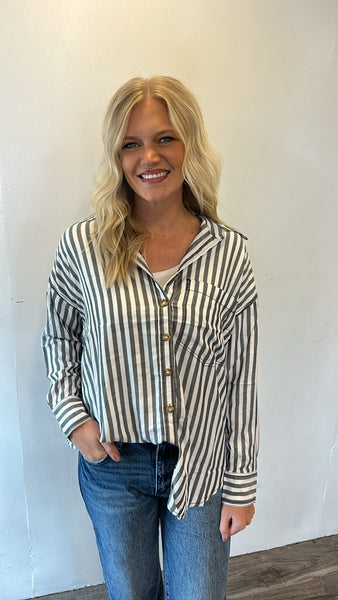 Black Striped Button Up