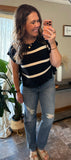 Striped Tie Knit Top (Black)