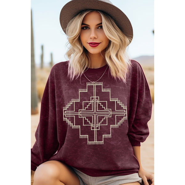 Aztec Puff Detail Crew (Burgundy)