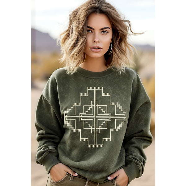 Aztec Puff Detail Crew (Olive)