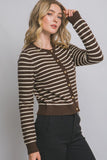 Striped Gold Button Cardigan (Brown)