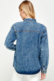 Distressed Longer Denim Jacket (Dark Blue)