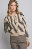 Striped Gold Button Cardigan (Taupe)