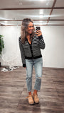 Striped Gold Button Cardigan (Black)