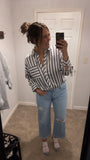Black Striped Button Top