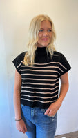 Mock Neck Striped Top (Black)