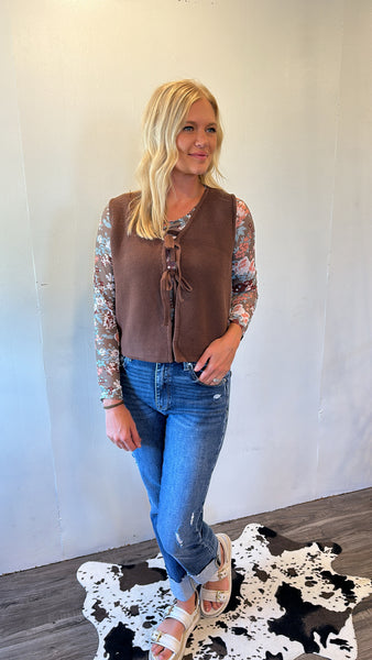 Tie Front Sweater Vest (Brown)