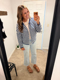 Striped Sweater Cardigan (Navy)