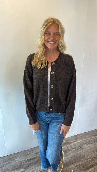 Button Cardigan (Brown)