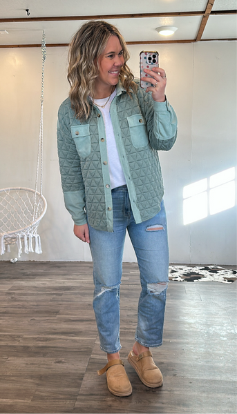 Quilted Button Down (Sage)