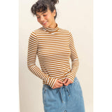 Striped Turtleneck Fitted Long Sleeve Top