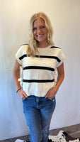 Striped Tie Knit Top (Ivory)