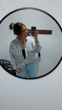 Black Striped Button Top