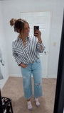 Black Striped Button Top