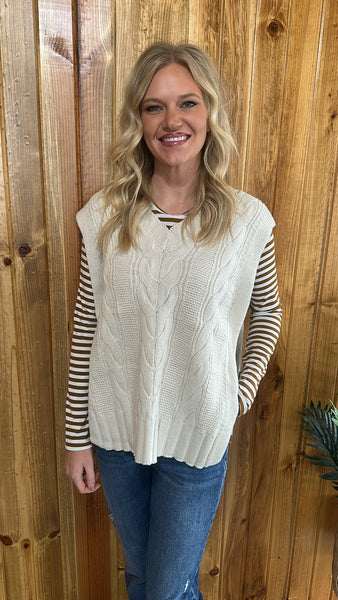 Drop Shoulder Cable Sweater Vest (2 colors)