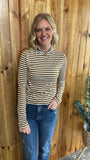 Striped Turtleneck Fitted Long Sleeve Top