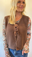 Tie Front Sweater Vest (Brown)
