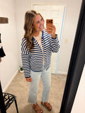 Striped Sweater Cardigan (Navy)