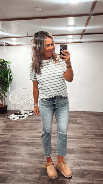 Striped Basic Tee (Sage)