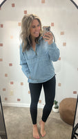 Hooded Denim Half Zip