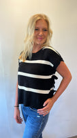Striped Tie Knit Top (Black)