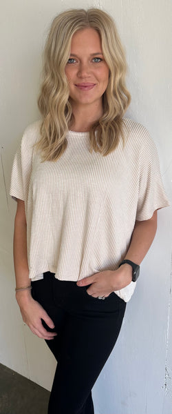 Ribbed Striped Tee (Sand Beige)